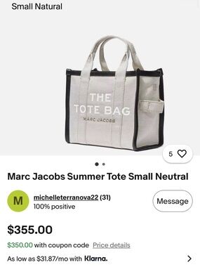 Marc Jacobs Neutral Canvas Tote with Black Trim